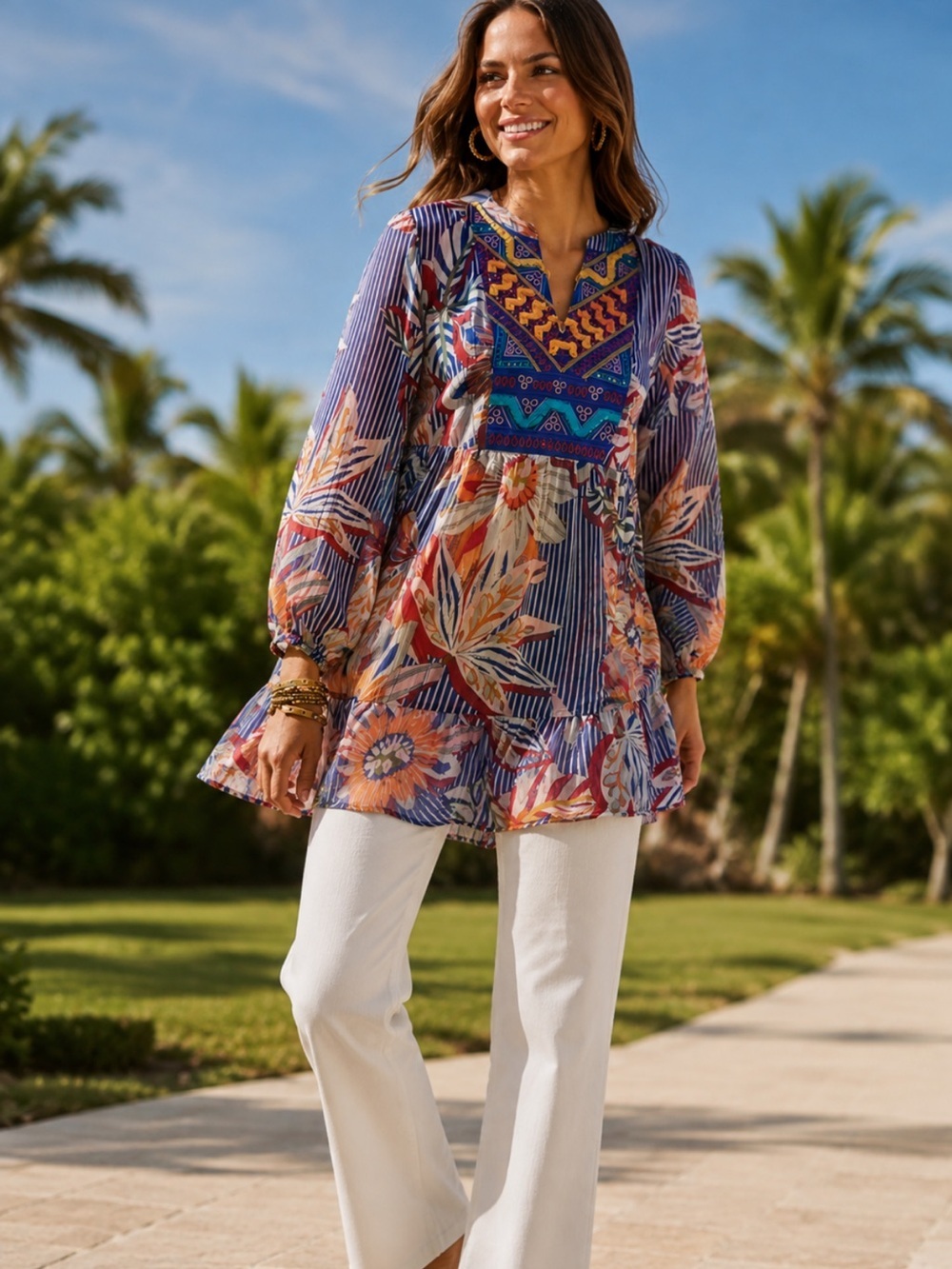 Soft Surroundings Tory Sheer Embroidered Tunic Top Cami Medium Boho